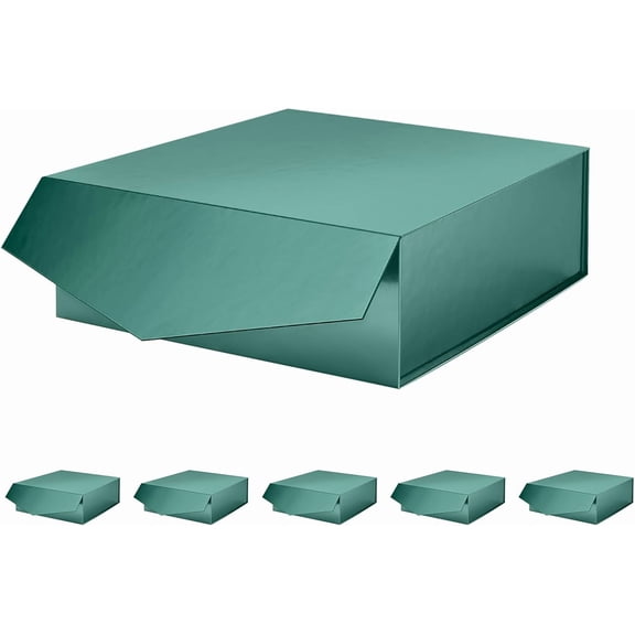 6 Green Gift Boxes with Lids, 9 x 9 x 3.4 Inches, Glossy Finish, Magnetic Closure