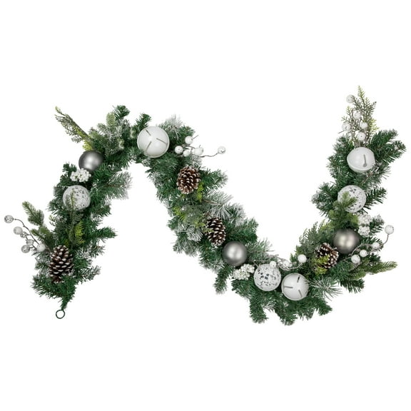 6' Green Pine Frosted Artificial Christmas Garland with Pinecones and Ornaments Unlit