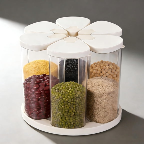 6 Grid 360 Rotating Dry Food Dispenser, 5-10 Lbs Capacity, Countertop Cereal Storage