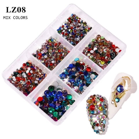 6 Grid Flatback Rhinestones Bedazzling Kit Mixed Colors Champagne Series for Nail Art Crafts DIY Decorations Jewelry Making Supplies for Crafting Book Shoes Nail Art,Multicolor