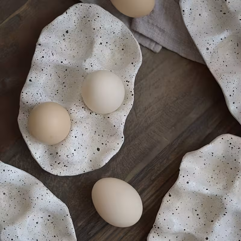 6-Grid Light Beige Ceramic Egg Rack Minimalist Kitchen & Fridge Storage Tray