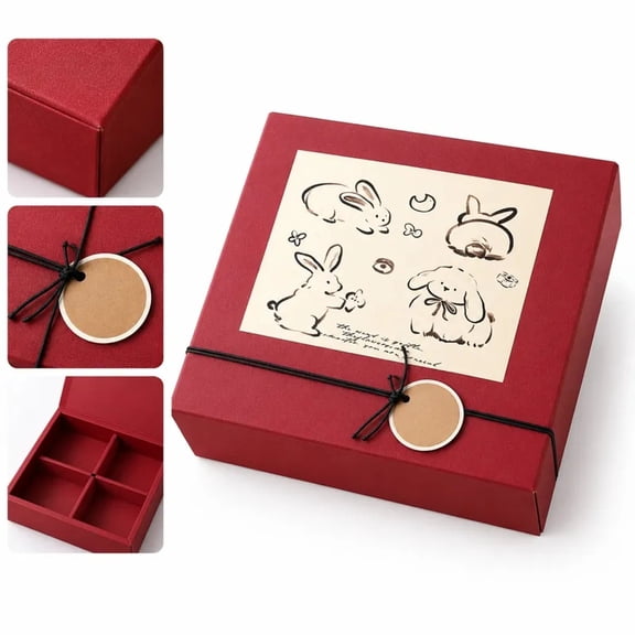 6 Grid Mooncake Pastry Gift Box with Drawer Lid, Red Empty Bakery Box for Pastry Cookies and Party Favors