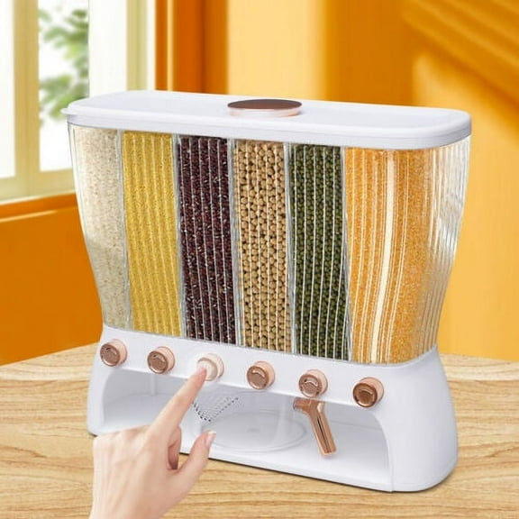 6-Grid Rice Dispenser Kitchen Dry Food Dispenser Grain Container Food Storage