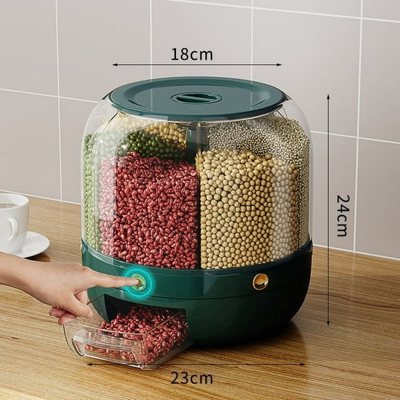 6-Grid Rotating Food Dispenser, 360° Rotary Rice And Grain Storage ...