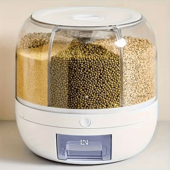 6-Grid Rotating Rice Container - Small Capacity Grain Dispenser with One-Click Output, Sealed & Moisture-Proof
