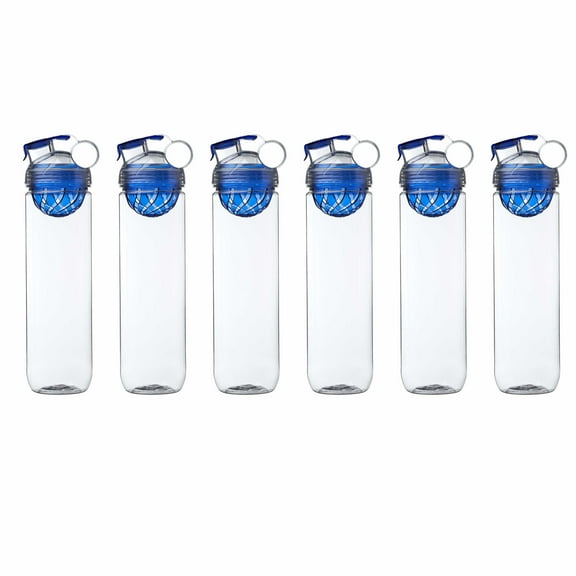 6 Gridiron Infuser Water Bottles Set, 27 oz. - Screw On, Flip-Top Lid, Spill-Resistant, BPA-Free - Blue