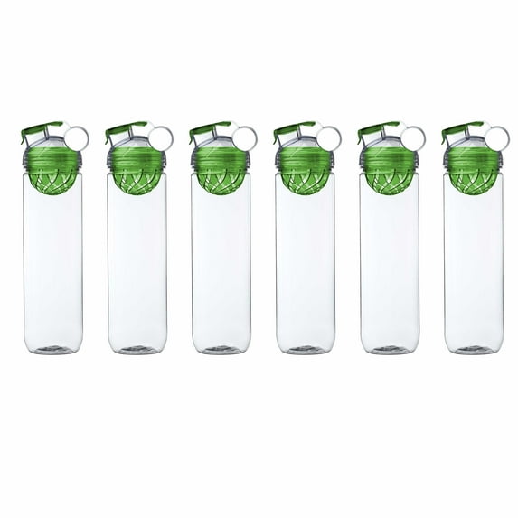 6 Gridiron Infuser Water Bottles Set, 27 oz. - Screw On, Flip-Top Lid, Spill-Resistant, BPA-Free - Lime Green