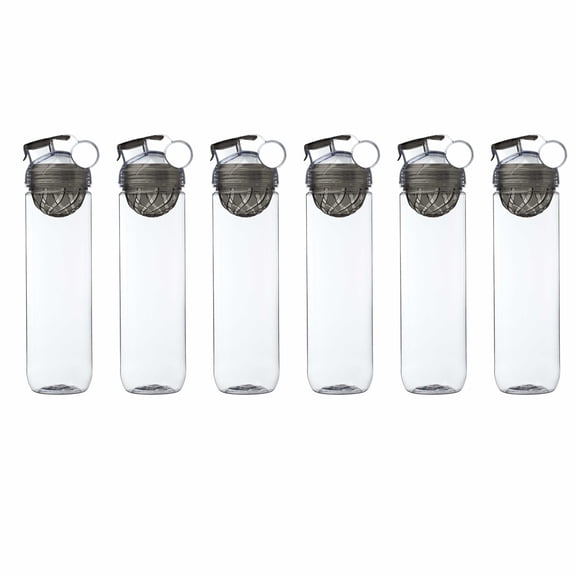 6 Gridiron Infuser Water Bottles Set, 27 oz. - Screw On, Flip-Top Lid, Spill-Resistant, BPA-Free - Smoke