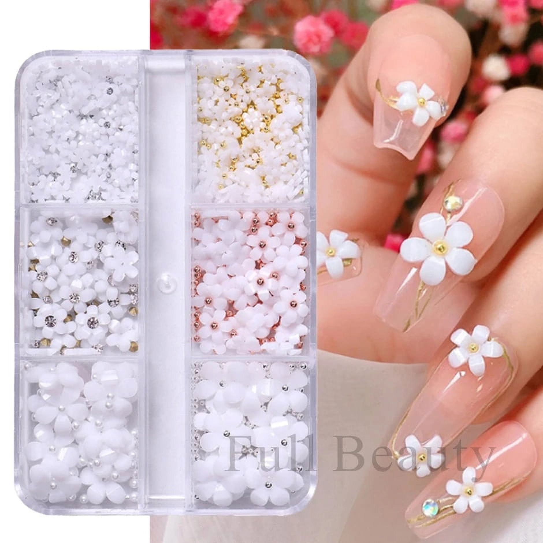 12 Grids 3d Acrylic Flower Nail Parts Decoration Mixed Steel Beads Gems  Charms Kawaii Nail Supplies For Professional Accessories - Rhinestones &  Decorations - AliExpress