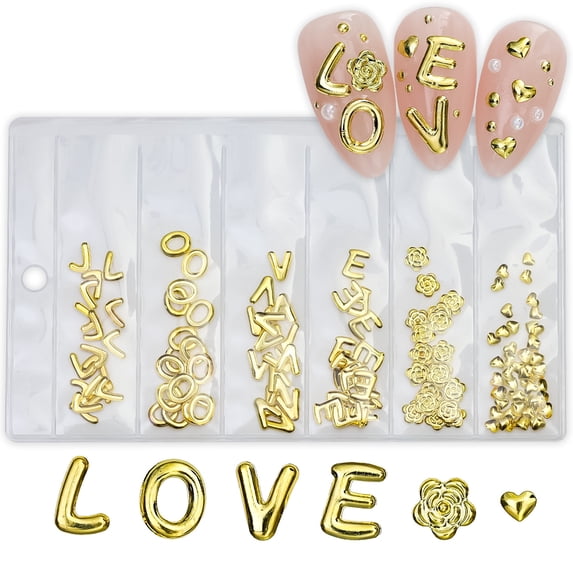 6 Grids Gold/Silver Punk Metal Studs Shells Butterfly-Heart Rivet Art Jewels for Art Designs