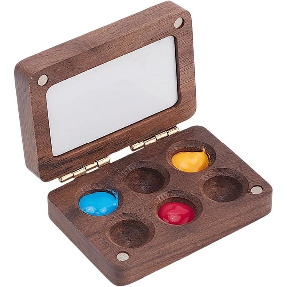 6 Grids Mini Portable Watercolor Palette Travel Paint Tray Box Sketchbook Palette Wood Watercolor Paints Box Mini Paint Palette for DIY Painting Watercolor Painters Artists Drawing Gift