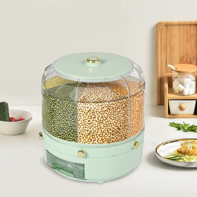 6 Grids Rice & Grain Storage Container Rice Dispenser 360° Rotating