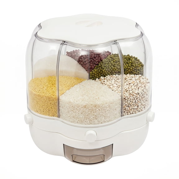 6 Grids Rotating Grain Dispensers Multi Cereal Dispenser Rice Dispensers 360 Rotating Food Dispenser Visible Round Dry Rice Container for Beans, Barley, Millet (8kg/17.64lbs)