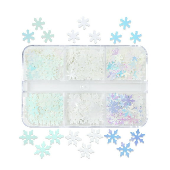 6 Grids Winter Christmas Mixed White Snowflake Glitter Sequins Snow Flakes Art Decoration