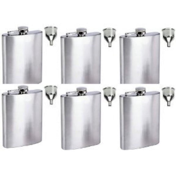 6 Groomsman's 8oz Stainless Steel Flask with Filling Funnel