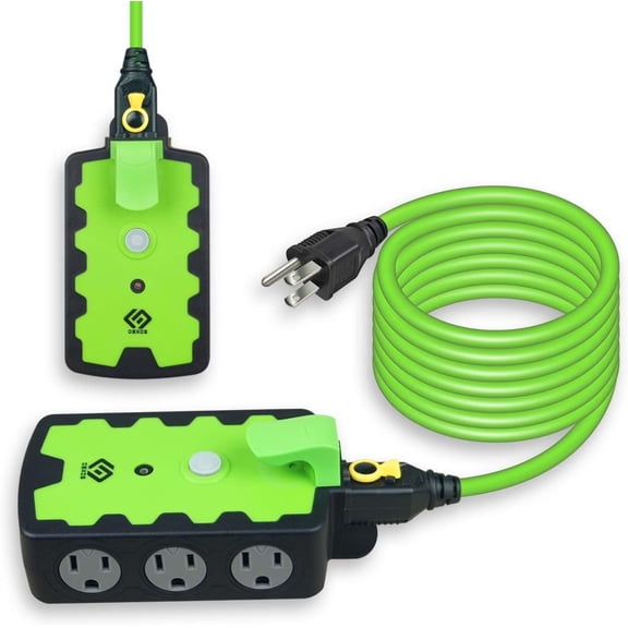 6-Grounded-Outlet Power Hub with Swivel Safety Cover (ETL Listed), Outdoor Use, Resettable 15A Circuit Breaker, 25FT Extension Cord with Locking Outlet (UL Certified). Combo Pack.