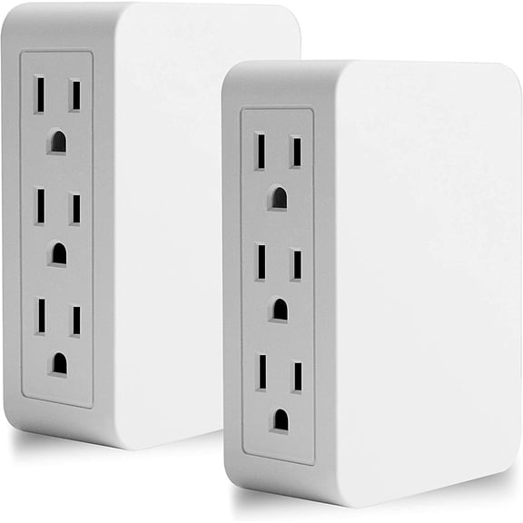 6 Grounded Outlet Wall Tap Adapter, Electrical Wall Plug, UL Listed (Side Entry/2PK)