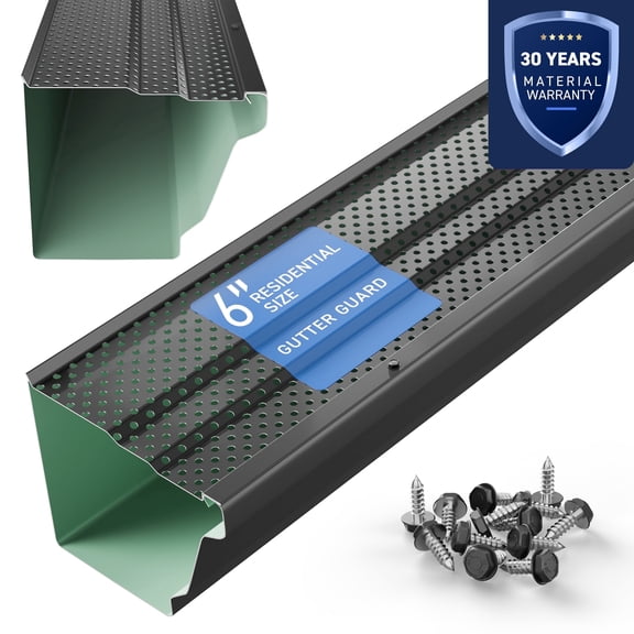 Waterlock Standard Gutter Protection, [6" K-Style & Box Gutters], Black, 100 Feet, Aluminum Frame