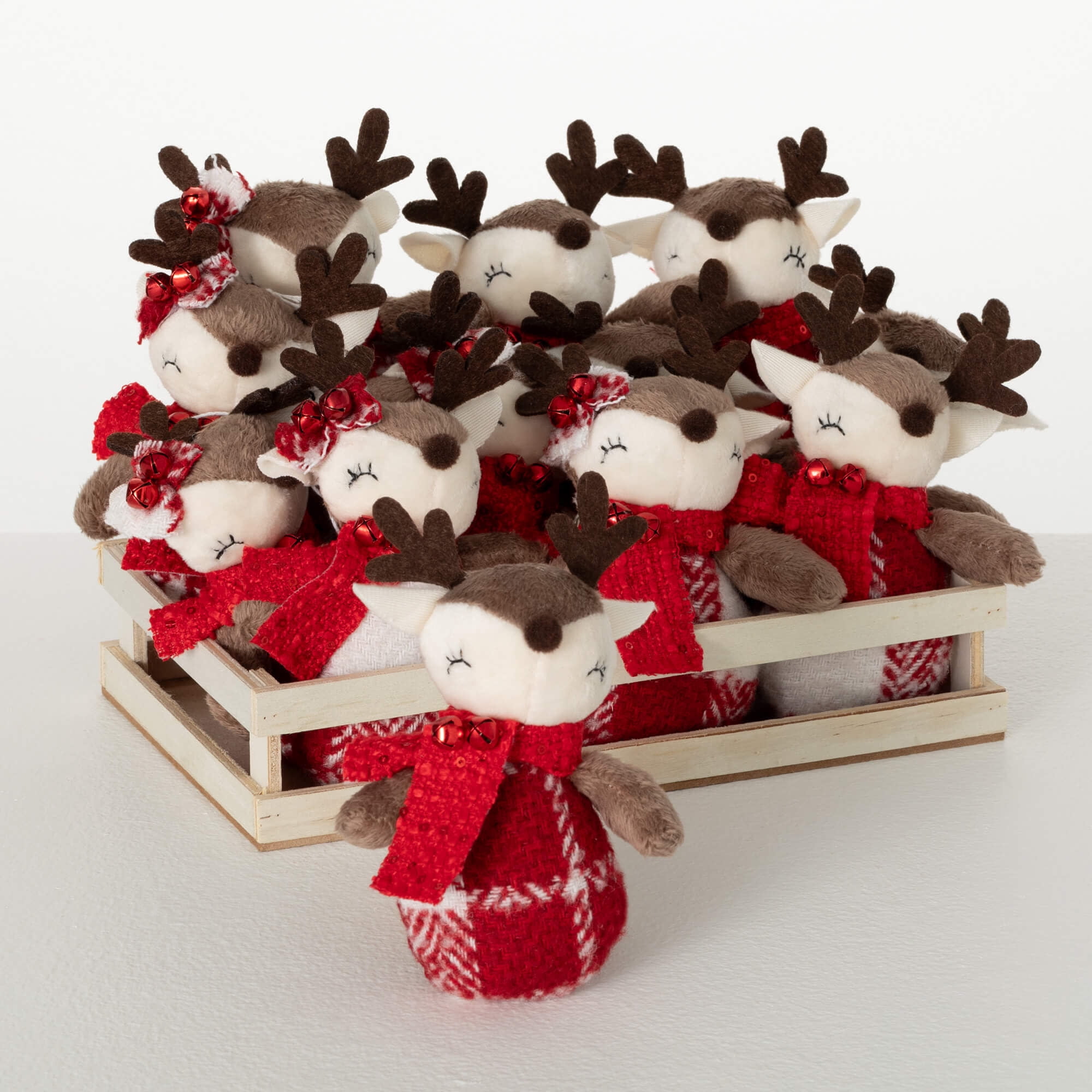 6"H Sullivans Plaid Reindeer Crate Christmas Ornaments Set of 12, Multicolor