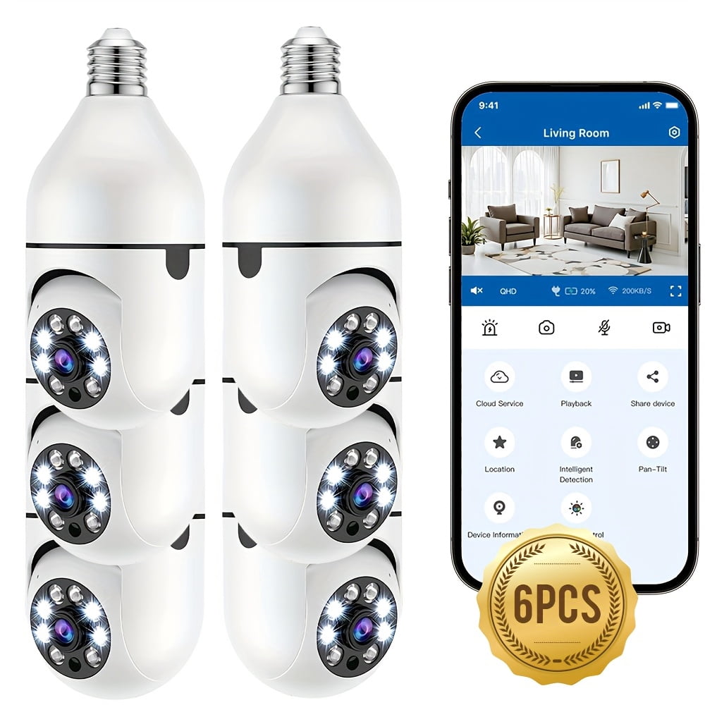 6 HD 1080P Security Cameras: 360° Pan Tilt, 2-Way Audio, Night Vision, TF Card & Cloud Storage, 2.4G WiFi Wired Home Surveillance Camera
