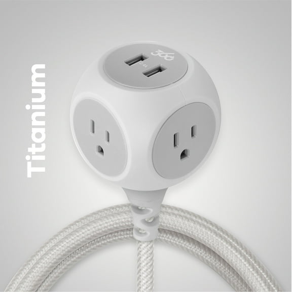 360 Electrical 6ft 3 Outlet Habitat Braided Extension Cord w/ 2 USB, Titanium
