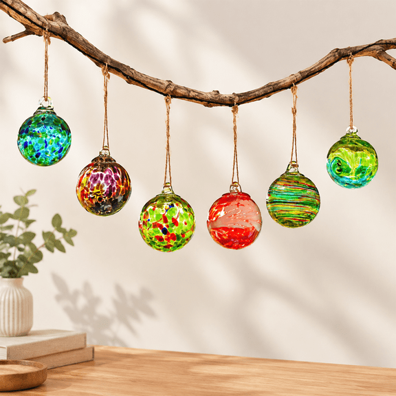 6 Hand-Blown Glass Hanging Ornament Balls Color-2 2.4 Inch Gazing Witch Balls