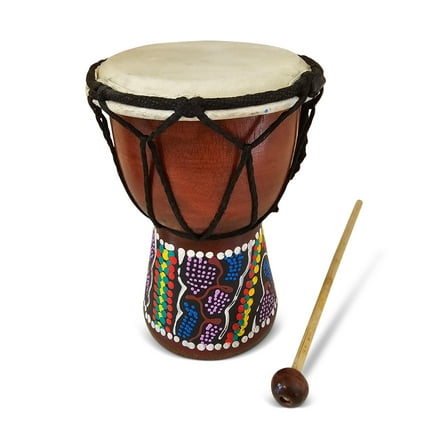 6" Hand Carved Wooden Djembe Drum with Beater