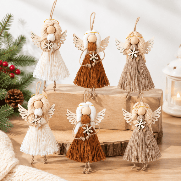 6 Handcrafted Knitted Angel Ornaments Farmhouse Hanging Holiday Decor
