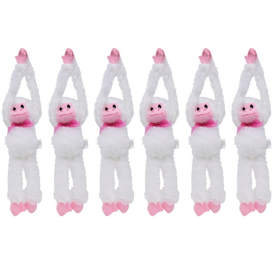 (6) Happy Easter Plush Hanging Monkey 13.5 inches Animal Soft Plush Toy for Kids Girls Boys Spring Birthday Party Favor & Gift Basket Home Living Room Car Decor (White) & CUSTOM Storage Carrier