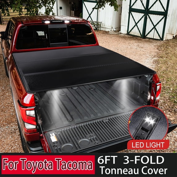 6' Hard Tri-Fold Truck Bed For Toyota Tacoma 2016-2023 Tonneau Cover W/Lamp