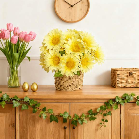 6 Head Artificial Sunflower Flowers Multicolor Silk Blooms For Easter Basket Graduation Party Wedding Centerpiece Spring Summer Home Decor（1 Pack)