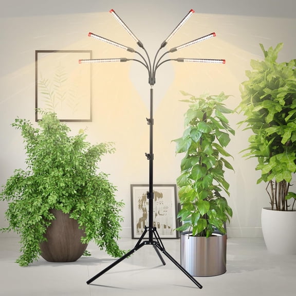 6-Head Grow Light with Stand and Timer, 54 Watt Power Home Plug LED Grow Lights for Indoor Plants for Tall Houseplants, , Seed Starting, 24"-64" Adjustable Height