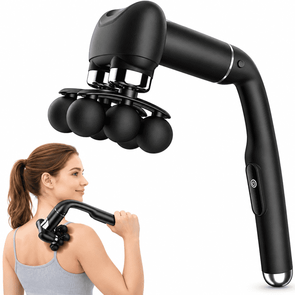 6-Head Massage Gun with Upgraded Detachable Extension Handle Deep Tissue Percussion Massager for Neck, Shoulder, Back, Leg & Full Body Muscle Relaxation, Portable Handheld Massager