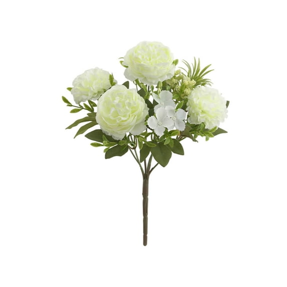 6-Head Rose Peony Artificial Flowers - 2 Peonies & 2 Chrysanthemums with Greenery, 32cm Silk Floral Arrangement for Home Office Wedding Party Decor