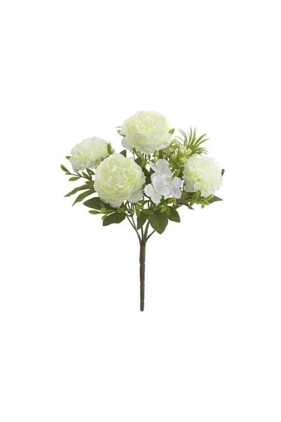 6-Head Rose Peony Artificial Flowers - 2 Peonies & 2 Chrysanthemums with Greenery, 32cm Silk Floral Arrangement for Home Office Wedding Party Decor