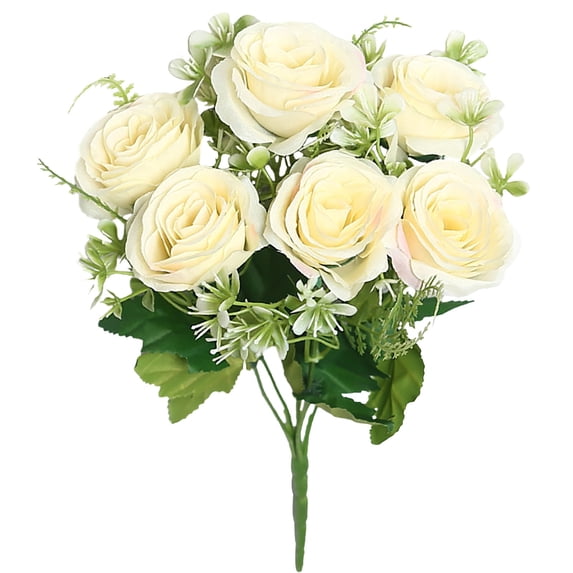 6 Heads Artificial Roses, Oimcto Cloth Flower Plant for Wedding Decoration, Home Living Room Table Decor, Bridal Bouquet, Lifelike, Long-Lasting, No Wilting, Symbol Of Love & Gratitude, Beige