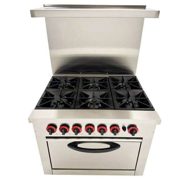 6 Heads Burner Gas Range Hot Plate Stove Kitchen Restaurant Cooker with Baking Oven