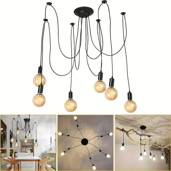 6 Heads Industrial Ceiling Spider Light Fixture, Home DIY E26 Base Spider Chandelier Lighting, Metal Pendant Lights, Retro Chic Drop-Light For Bedrooms Kitchen Living Room (bulbs Not Included)