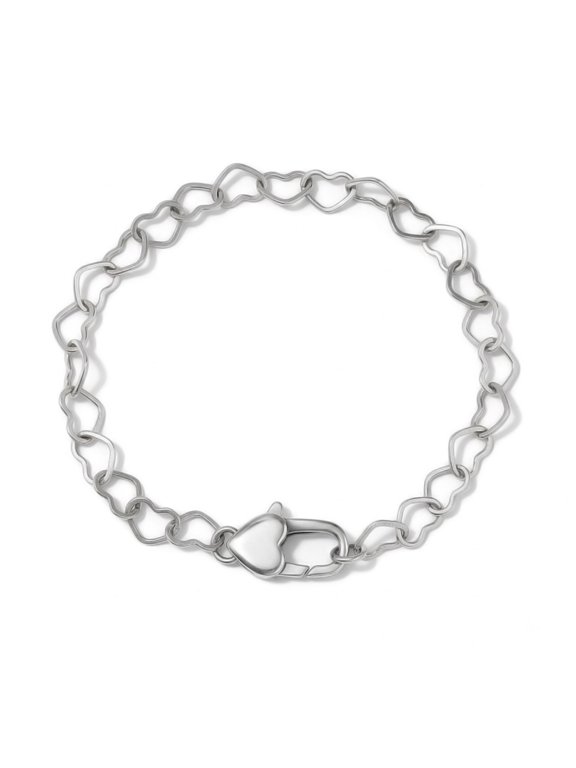 6" Heart Link Chain Kids/Children's/Girls Bracelet - Sterling Silver