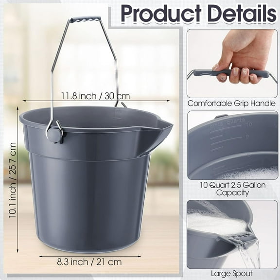 6 Heavy Duty 2.5 Gallon Buckets with Handle and Spout for Cleaning and Storage ()