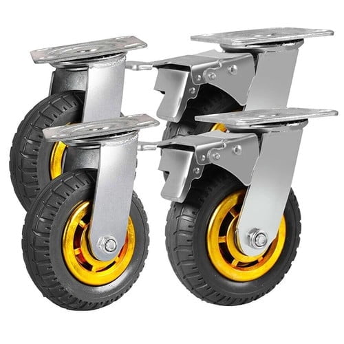 6" Heavy Duty Swivel Casters (4-Pack) - Rubber Wheels w/Mounting Plate