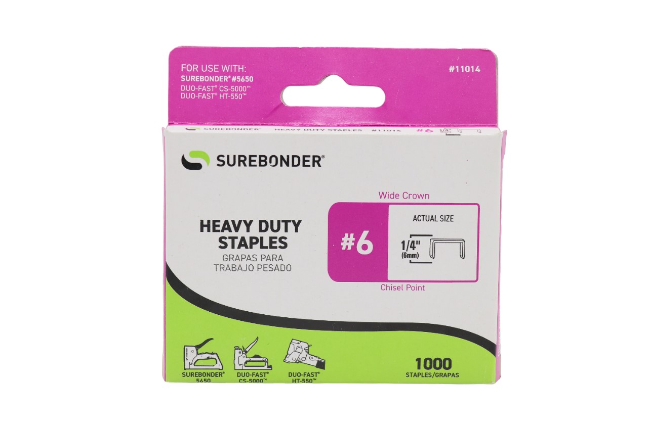 6 Heavy Duty Wide Crown Staples 1/4" 1000 ct.