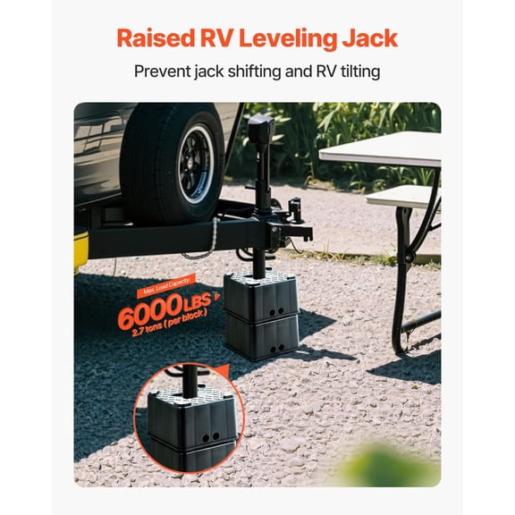 6" Heavy Trailer Jack Blocks, 6000 lb Capacity, RV Leveling, Jack Stand Stool, for Trailers & Motorhomes, 2 Pcs
