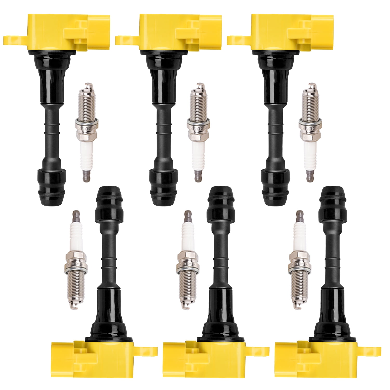 6 HeavyDuty Ignition Coils and 6 Iridium Spark Plugs Compatible with