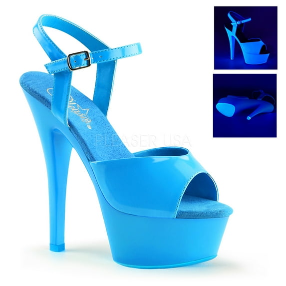 *6" Heel, 1 3/4" PF Ankle Strap Sandal, Neon UV Reactive - Neon Blue/Blue, 10