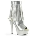 thumbnail image 1 of *6" Heel, 1 3/4" PF Open Toe/Heel Fringe Bootie, Side Zip - Slv Metallic Pu/Slv Matte, 5, 1 of 7