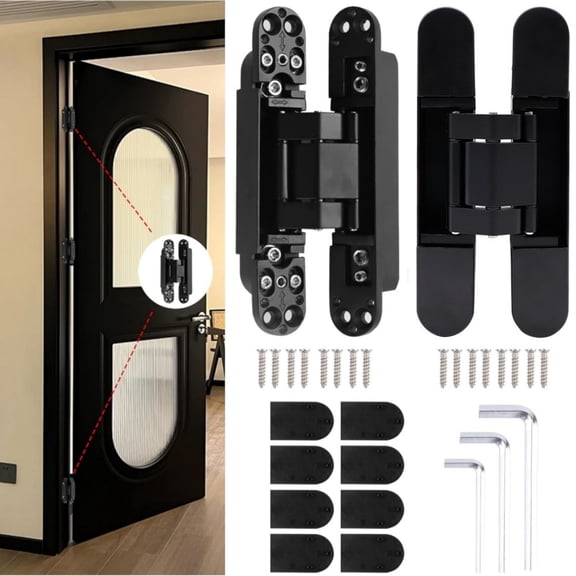 6" Hidden Door Hinge/Concealed Hinges,Invisible Hinges,Invisible Door Silent 180 Degree Swing Hinge 3-Way Adjustable Butt 6 x 2.5 x 1inch (Black, 6 inches)