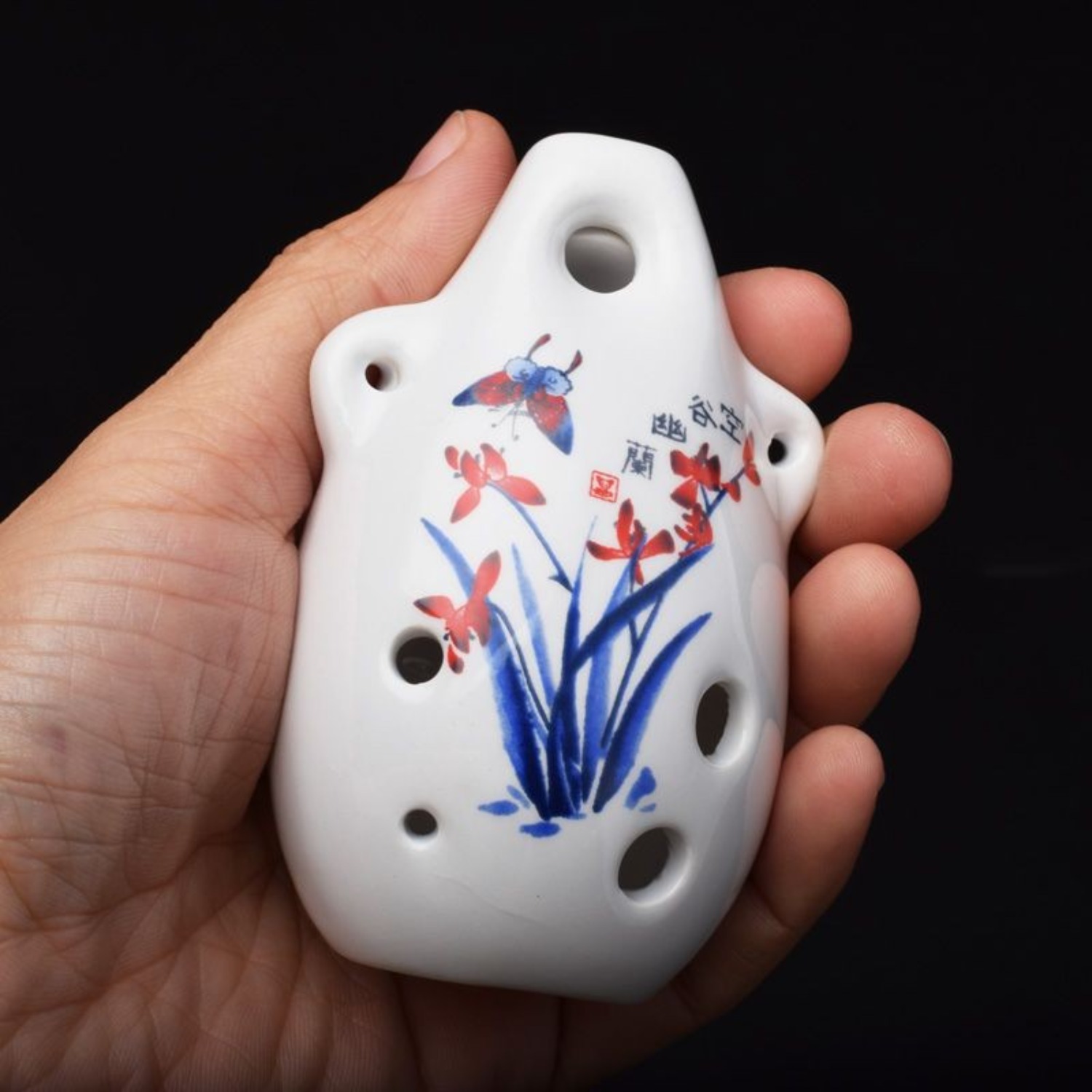 6 Hole Ceramic Ocarina Key of C Midrange Flute Orchid Design Wind Instrument for Beginner Self Study Music Learning Tool