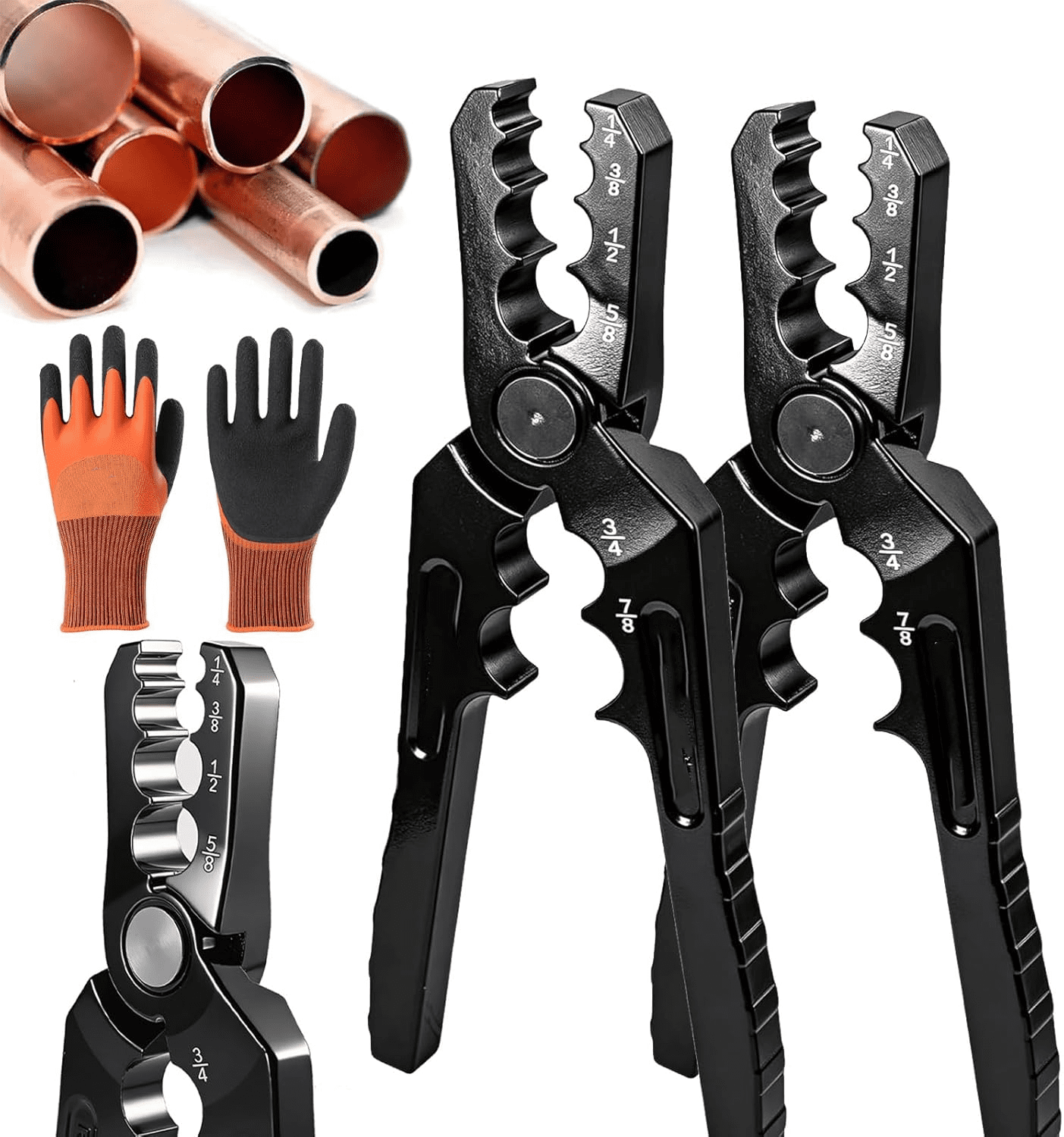 6-Hole Multi-Size Copper Pipe Repair & Rounding Tool, CT-301 Manual Copper Tube Rounder Flat Pipe Repairer Pliers for HVAC Refrigeration Plumbing, 1/4 to 7/8 Inch (2PCS)