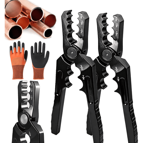 6-Hole Multi-Size Copper Pipe Repair & Rounding Tool, CT-301 Manual Copper Tube Rounder Flat Pipe Repairer Pliers for HVAC Refrigeration Plumbing, 1/4 to 7/8 Inch (2PCS)